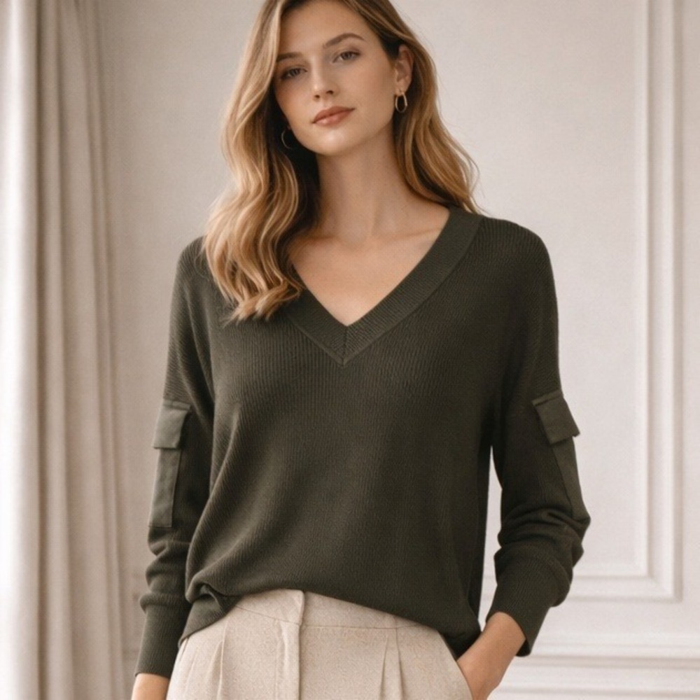 Parker Deep Olive Green Cargo Pocket Sweater